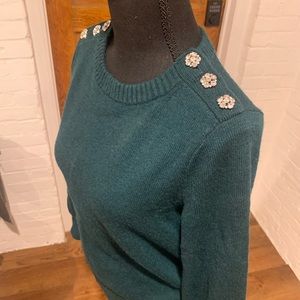 J crew jade wool blend sweater rhinestone button